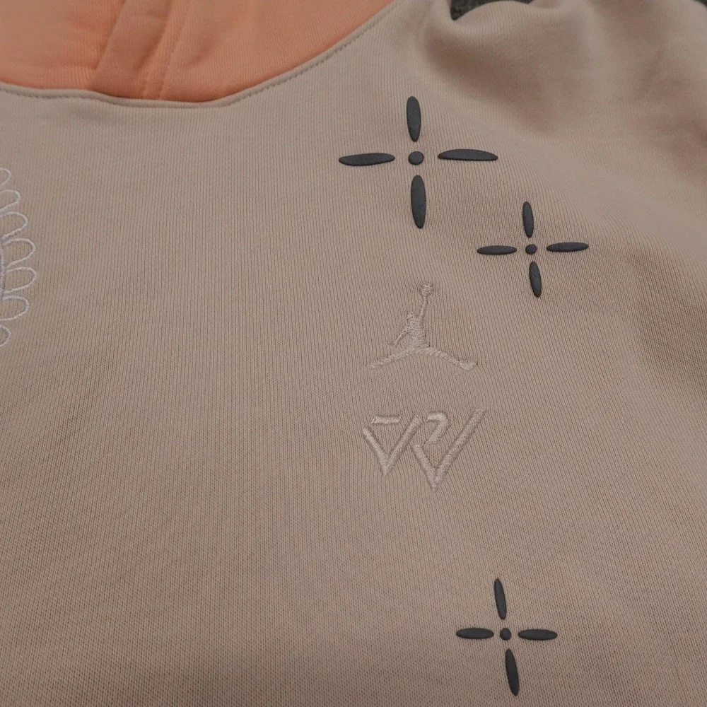 Jordan Hoodie Mens Small Beige Why Not Graphic Paisley Peach Pullover Fleece